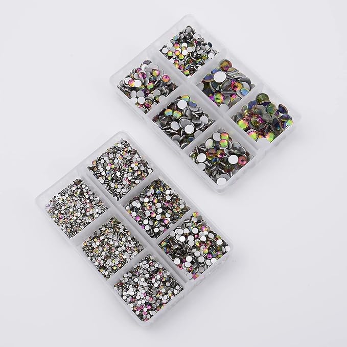 NCB 8000pcs Non Hotfix Rhinestones 10 Sizes Flatback Crystal Glass Rhinestones with Tweezers and Picking Pen for Nail Art Clothes Bags Phone Decorations Crafts DIY (099 Vitrail Medium Mix SS3-SS30)