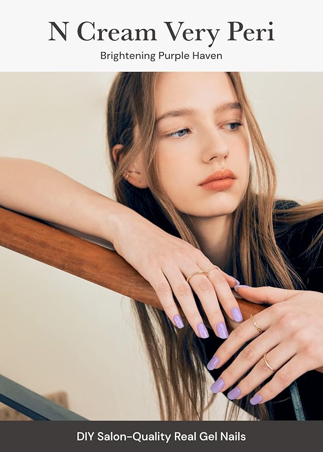 ohora Semi Cured Gel Nail Strips (N Cream Very Peri) - Purple, Solid, Works with UV/LED Lamps, Salon-Quality, Long Lasting, Easy to Apply & Remove - Includes 2 Prep Pads, Nail File & Wooden Stick