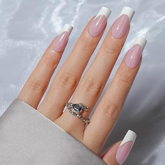 French Gel Nail Tips - Jofay Fashion French Tip Press on Nails, 10-Piece Set 320Pcs Pink long Square Nail Tips, No Need to File 3 in 1 Acrylic Fake Nails for Nail Art DIY & Nail Extension, 16 Sizes