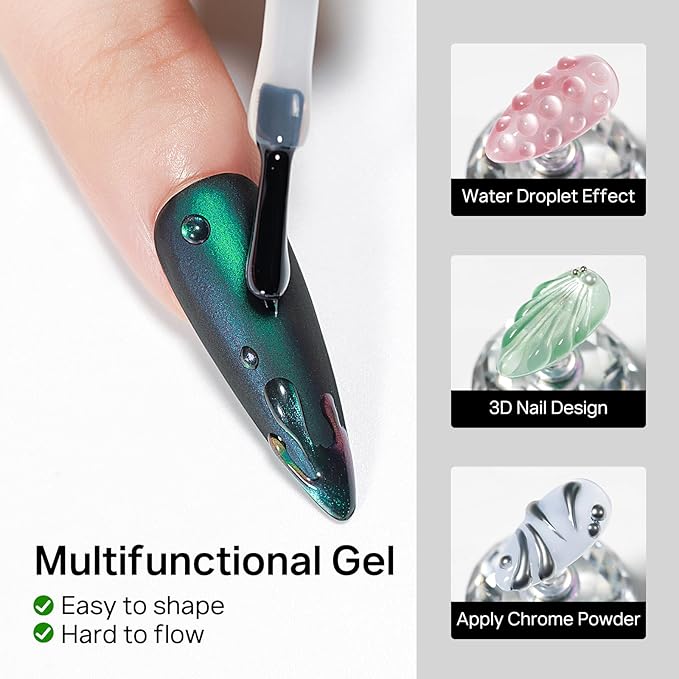 MIZHSE Water Droplet Gel Nail Polish, Clear 3D Gel Nail Art Rain Drop Effect for Nail Rhinestone Design Drawing Painting Molding Soak Off Manicure DIY Home