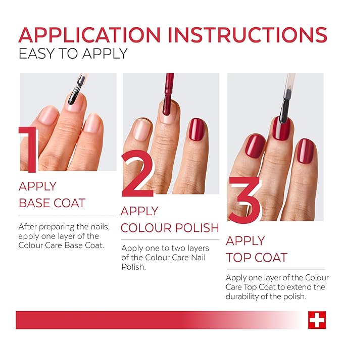 PODERM Nail Polish – Enriched with Tea Tree & Biotin – Improves Nail Appearance – Vegan Formula – For Hands & Feet – Swiss Made (Red Allure)