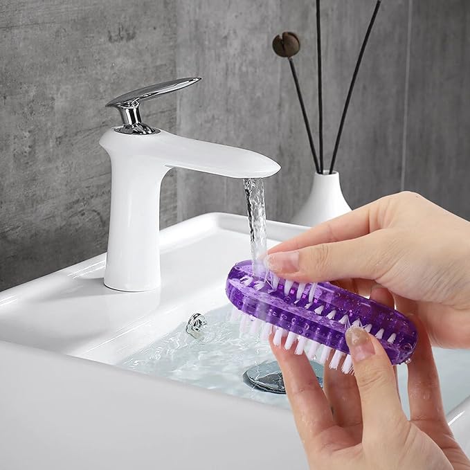 Nail Cleaning Brushes Plastic for Fingernails 2-Sided Non-Slip Brush Nail Brushes 4 Pack(Pink and Purple)