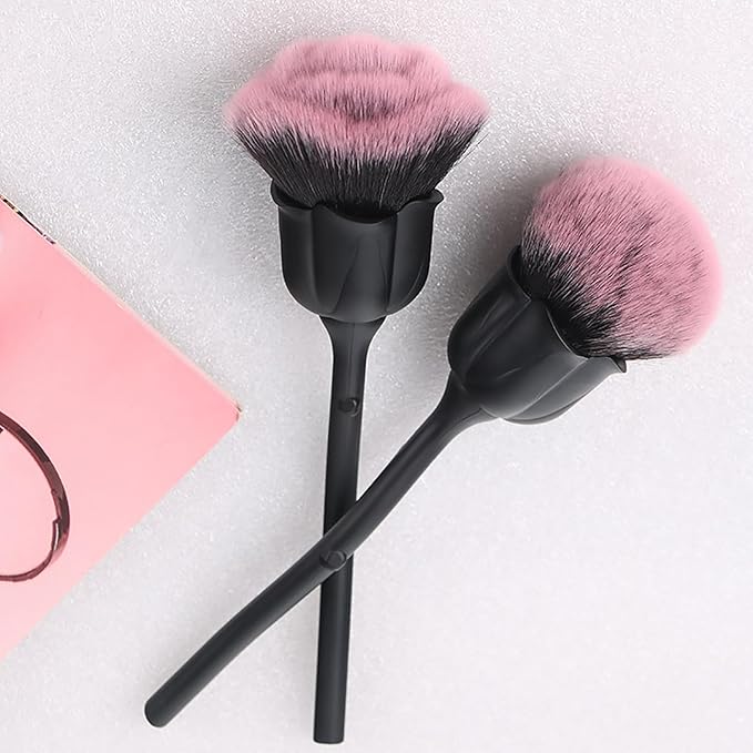 WOKOTO 2pcs Black Rose Shape Nail Dust Brushes Make Up Brush Set Nail Art Powder Remover Soft Foundation Brush Cleaning Dust Cleaner Brush For Nail Trimming Cleaning Tools For Nails Make Up