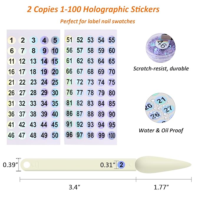 100 ps Nail Swatch Sticks with Number Stickers, Color Display Stiletto Tips, Fan-shaped Practice Sticks, Nail Art Display/Color Wheel (Natural)