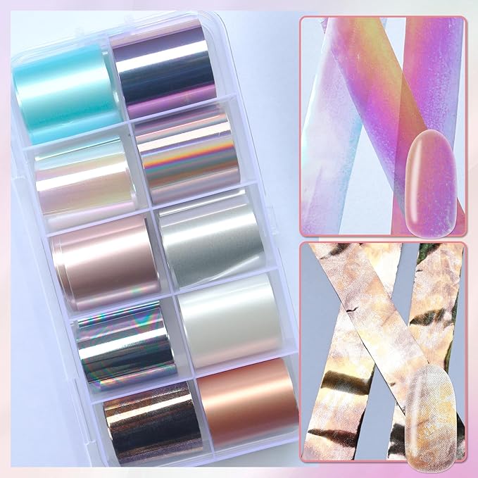 LoveOurHome 30 Sheet Flower Tranfer Nail Foils Sticker Decorations, Holographic Aurora Nail Tranfer Foil Stickers Marble Nails Stickers Decals Starry Sky Foil Sheet Gel Acrylic Nails Accessories