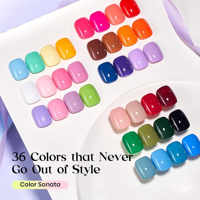 Beetles Valentines Gel Polish Set - 36 Color Spring Pastel Yellow Blue Pink Gel Polish Kit with Base Coat Glossy Matte Glitter Top Coat Soak Off UV LED Gel for Nail Art