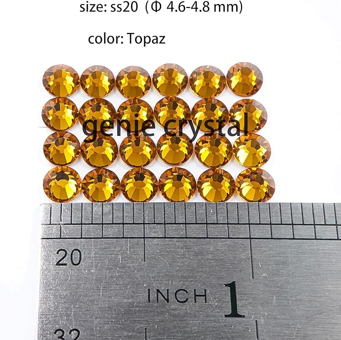 Genie Crystal ss20 Topaz Flatback Rhinestones 1440 Pcs Pack, 5mm Gold Glass Rhinestone for Bling Tumbler, Shoes,Clothing, Costume, DIY Decoration