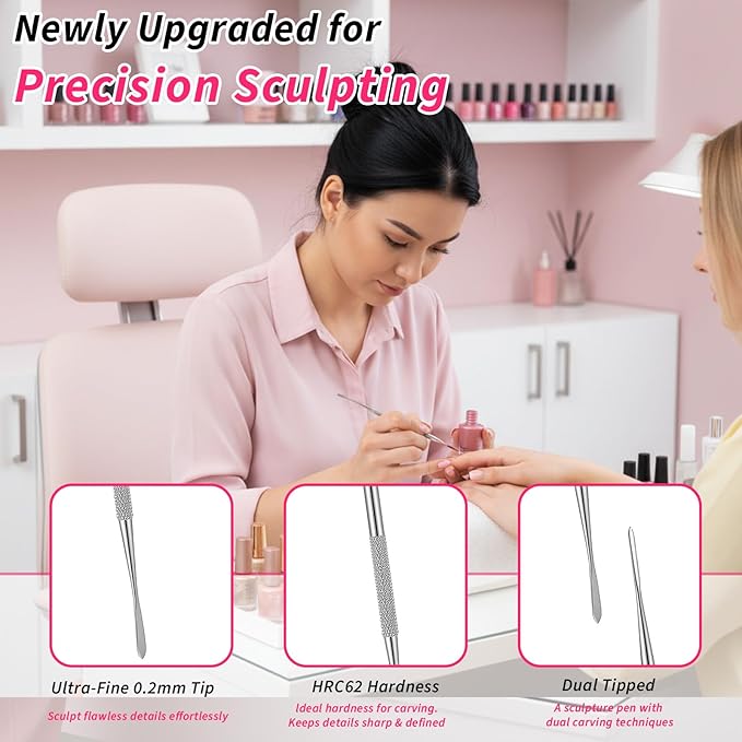 3Pcs Sculpting Nail Tools for Nail Art, Dual-Head 3D Gel Advanced Nails Art Sculpture Pen, Nails Dotting Tool Fingernail Polish Design for Salon Home DIY