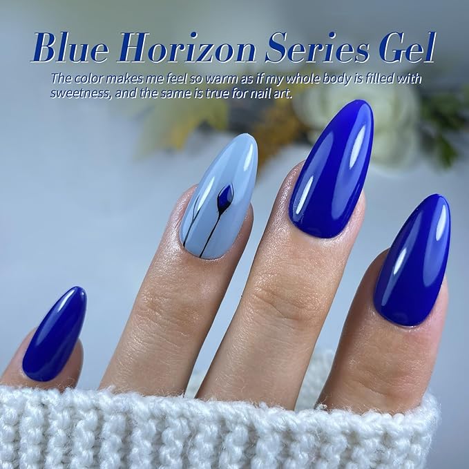 Born Pretty Blue Gel Nail Polish Set 6 Colors Spring Summer Light Baby Royal Blue Reflective Glitter Gel Polish Soak Off Nail Art Manicure DIY Design Home and Salon Holiday Gift