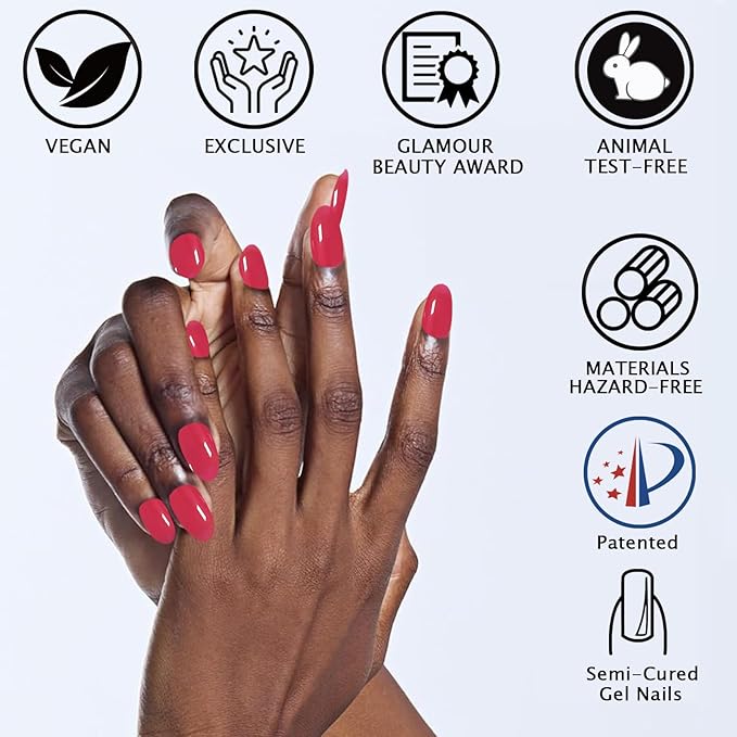 20Pcs Semi Cured Gel Nail Strips Hot Pink Gel Nail Stickers UV/LED Light Needed Full Polish Nails Wraps Glossy Nails Polish Strips for Women Includes Prep Pads, File, Wooden Cuticle Stick