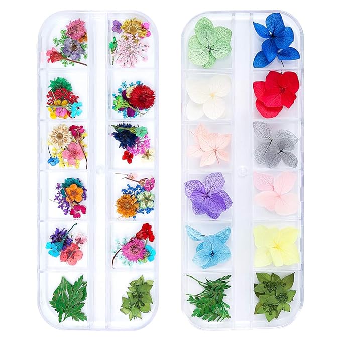 86 Pcs Dried Flowers Nail Art 51 Colors 3D Dry Flowers for Nails 2 Boxes Small Tiny Dried Flowers for Nail Art Little Pressed Real Natural Flower Nail Art Design Decoration Supplies