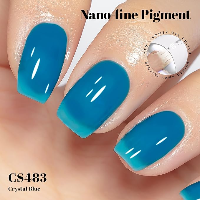 YTD Likomey Jelly Blue Gel Nail Polish,15m Sheer Translucent Fine Pigment UV Nail Gel,Salon Home DIY Nail Art Manicure and Pedicure Fall Winter Color Varnish,CS483