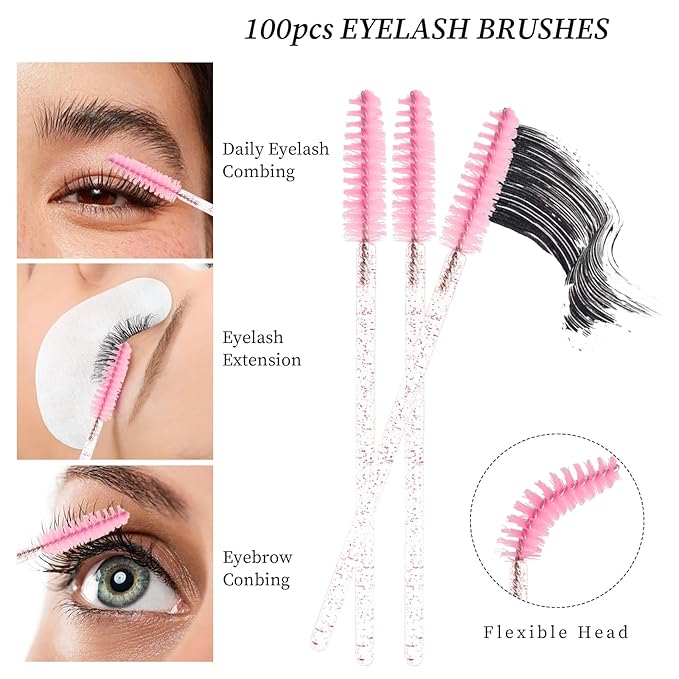 300 Pack Disposable Spoolies Brushes Sets Mascara Wand Lip Brushes Bamboo pole-shaped Handle Cotton Swab for Eyebrow Eyelash Extension Tattoo Lipstick Applicator(Pink)