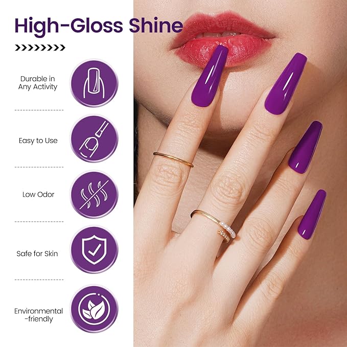 JODSONE 16.5ml Gel Nail Polish Dark Purple Polish Dark Purple Color High Gloss Soak Off U V Gel Nail Manicure Salon DIY at Home