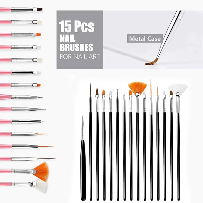 Nail Stand for Press Ons, 15Pcs Nail Art Brushes, 5Pcs Dual-Ended Nail Dotting & Sculpture Pens, Nail Stand DIY, Nail Holder for Painting Nails with 96Pcs Reusable Putty, Nail Art Tools