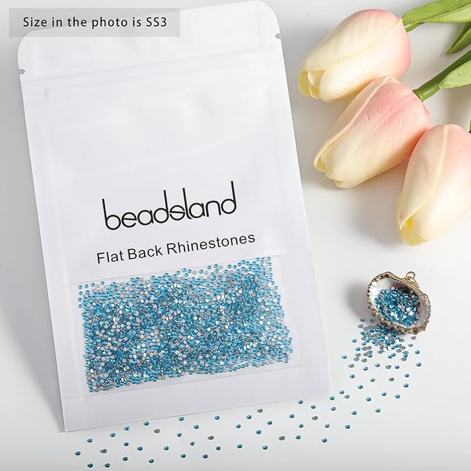 Beadsland 2880pcs Flat Back Crystal Rhinestones Round Gems for Nail Art and Craft Glue Fix,Aquamarine,SS3,1.2-1.4mm