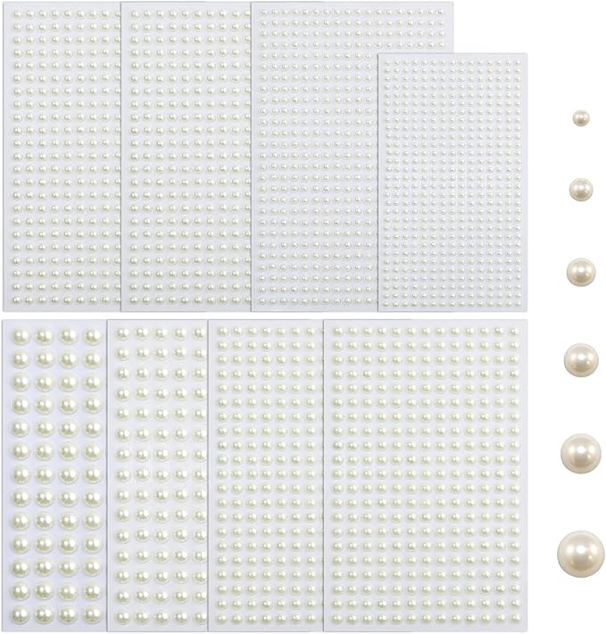 2426 pcs Self Adhesive Pearl Gems for Crafts Flat Back Pearl Stickers for Nails, Face, Body, Hair 6 Sizes (3-10mm) for DIY Art, Wedding Makeup, Scrapbooking