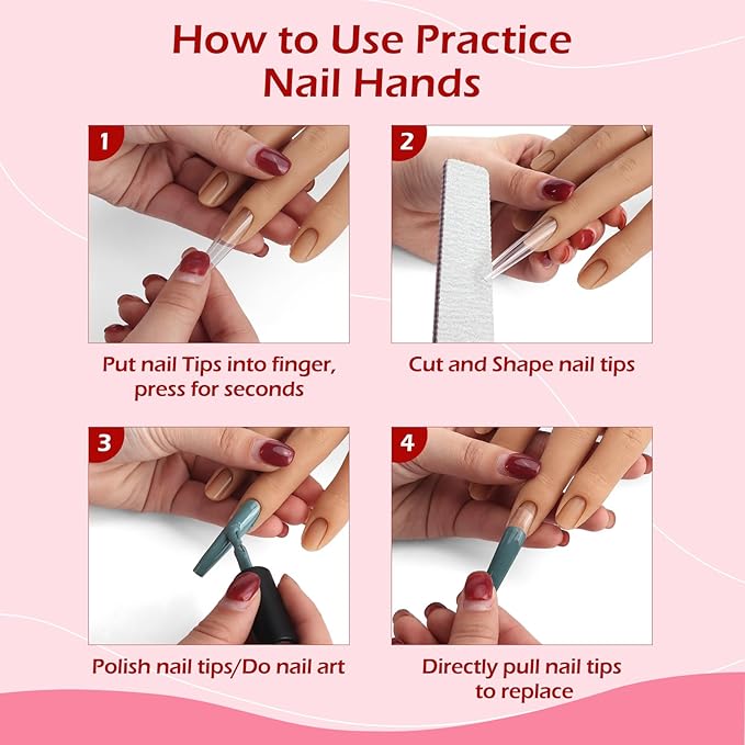 LIONVISON Practice Hand for Acrylic Nails, Silicone Nail Hand Practice, Flexible Fingers Fake Training Hand False Mannequin Hands for Nail Practice, Hand Model Kit for Nail Supplies Manicure Beginners