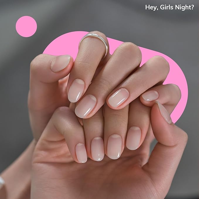 Heyhae Semi Cured Gel Nail Strips | No LED Lamp Needed | Ombre, White, Spring | Easy Apply & Remove, Salon Quality | Includes 28 Strips, 1 Prep Pads, Nail File & Wooden stick - Hey, Girls Night?