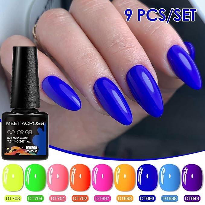 MEET ACROSS 9 Colors Gel Nail Polish + 3PCS Function Gel Nail Polish Kit,Fashion Nail Art Set Design Gifts for Women Manicure Salon (SET18, 12pcs)