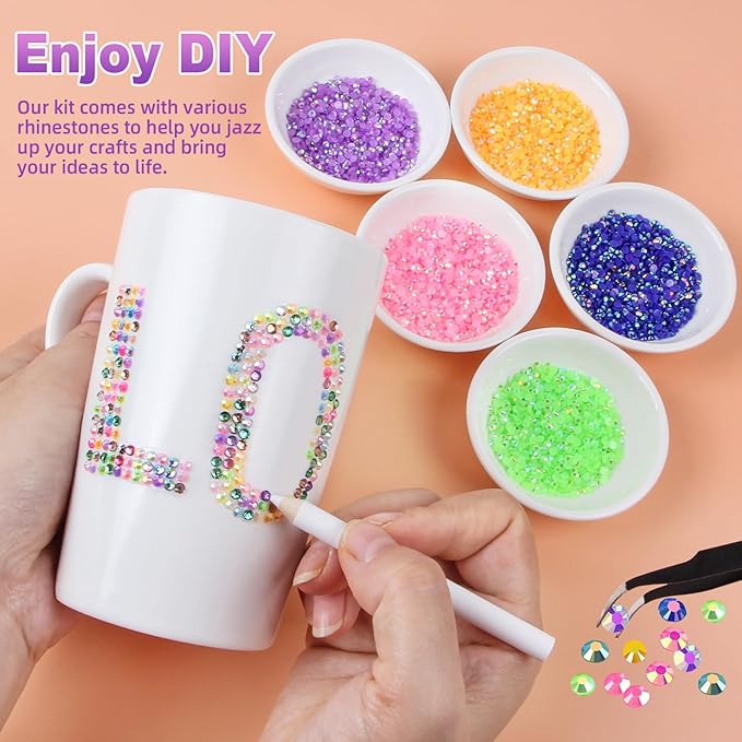 15000Pcs 28 Colors Jelly Resin Rhinestones for Bedazzling, 4mm Multicolor Flatback Gems for Crafting, Bedazzler Kit with 3Pcs 10ml B7000 Glue for Clothes Shoes Nail Diamond Art Makeup