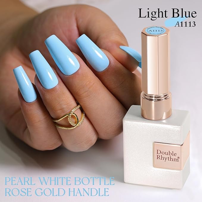 Double Rhythm Gel Polish 15ML Jelly Sheer Pastel Light Milky Color Pearl White Bottle 1 PC 0.5 OZ Full Size Nail Art Salon at Home (Sky Blue-D1113)