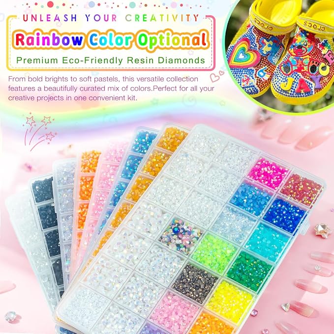 Light Pink AB Resin Rhinestones w B7000 Glue for Crafting Bedazzling 2mm-6mm Flatback Colorful Jelly Stones Diamonds Gems Bedazzler Kit for Nails Face Eyes Makeup Tumblers Bottles Crafts Shoes