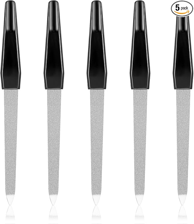 5PCS 6" Finger Nail Files Black Metal Nails File for Natural Nails, Stainless Steel Sword Fingernail Files with Sharp Pointed Tip Non Slip Handle, Diamond Nail Filer for Women Sapphire Grit