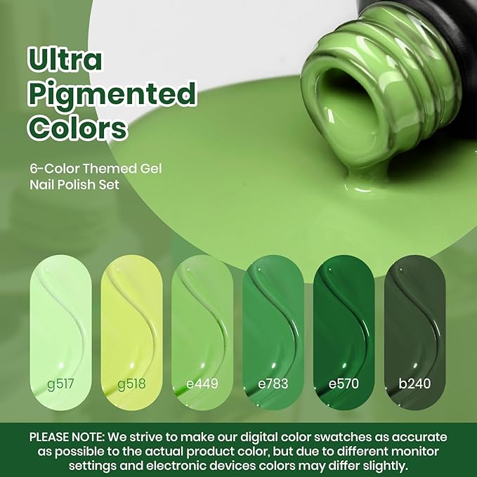 Beetles Green Gel Polish Set - Green Picnic Pastel Gel Nail Polish Set 6 Colors, Soak Off UV LED Lamp Spring Nails Art, Long-Lasting Manicure Salon DIY St Patricks Day Nails Home