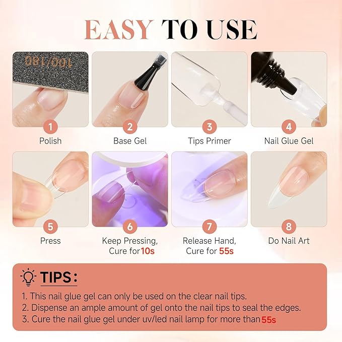 UNA GELLA Gel Nail Glue 80g Super Strong U V Solid Soft Gel Lamp Curing Needed Nail Glue 40g*2 for Acrylic Nail Tips for Fake Acrylic Press On Nails Extension Soak Off
