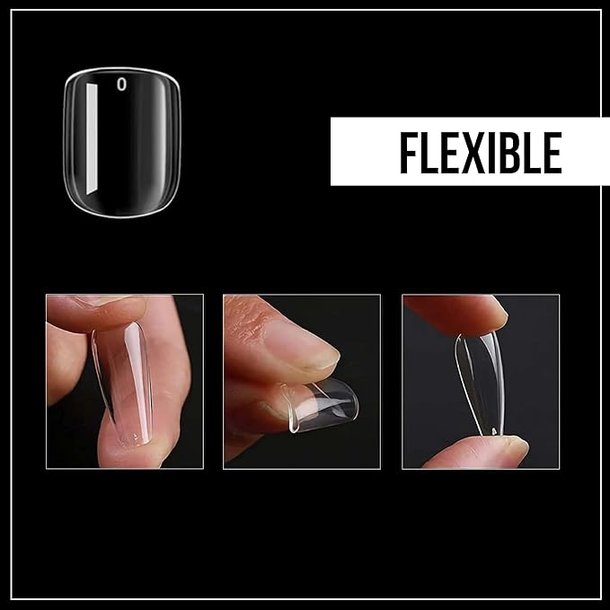 Nail Gel-X Natural Square Short Tips Set - NeVi USA Premium Quality, 600 Tips in 12 Sizes - Complete DIY Nail Extension Kit | No Size 00 Included, #10&11 are in the same section #10
