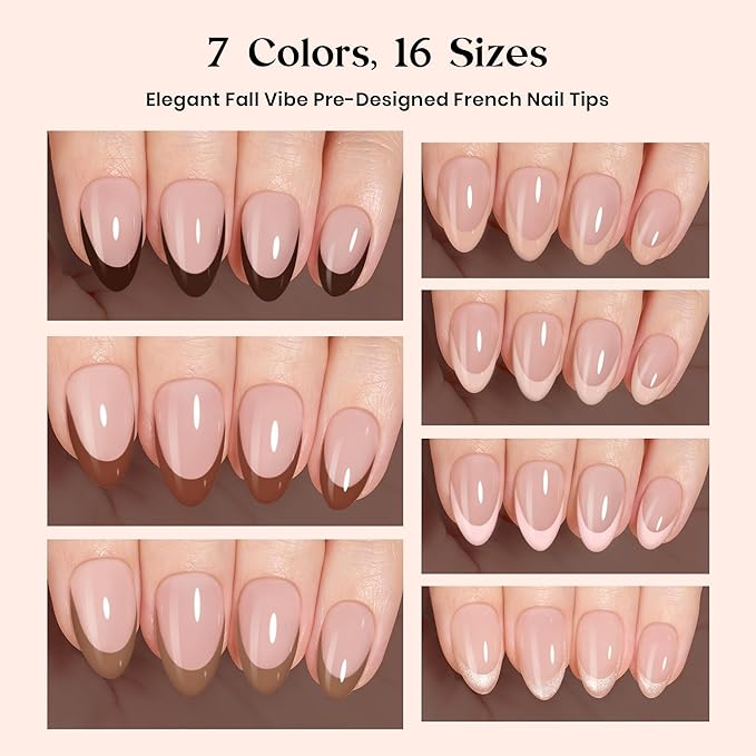Beetles French Tip Press On Nails - Cocoa Mousse French | 7 Colors Short Almond Press On Nails Brown | 16 Sizes 224 Pcs Natural Salon Quality For Winter Nails