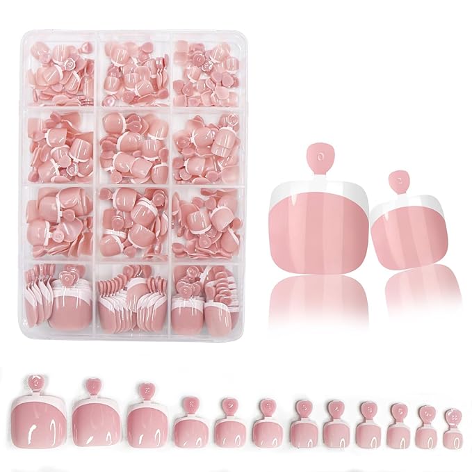 240Pcs White French Tip Press on Toenails Short Square Fake Toe nails Press ons with Design Stick on Toe Nails Reusable Acrylic False ToeNails Artificial Glue on Toenails for Women Nails Manicure