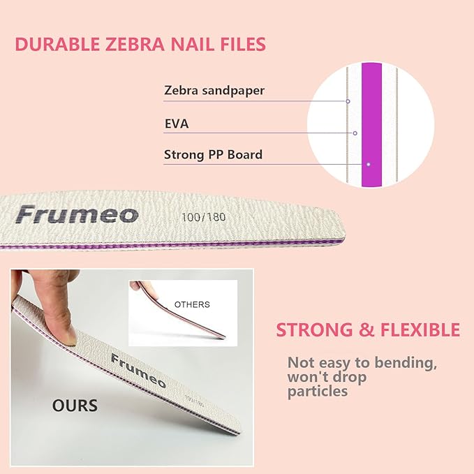 25 PCS Professional Nail File 100/180 Grit, Washable, Reusable Double Sided Emery Board for Acrylic, Extension Gel & Natural Nail, Coarse Manicure Fingernail File for Home and Salon Use