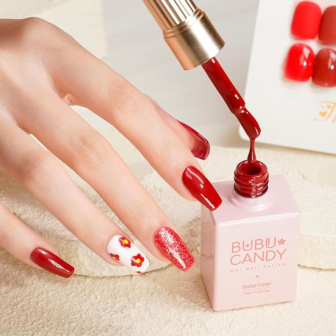 Solid Red series Gel Nail Polish Set, 15ml*6Pcs 0.5 Fl Oz ,Gift LED lights and Nail file, Tpo free Hema free,Gel Polish Kit for Salon Manicure and Nail Art DIY at Home Christmas Newyear