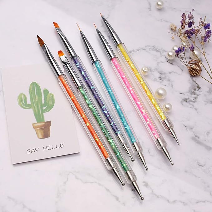6PCS Nail Art Brushes,Double Ended Nail Liner Brush Dotting Pen Nail Art Point Drill Drawing Tools,Double Ended Nail Art Brushe for DIY Nail Art Designs (Style A)