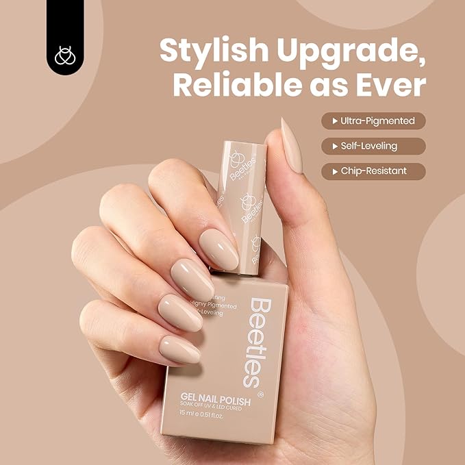 Beetles Nude Gel Polish, 1Pcs 15ml Neutral Nude Gel Polish Brown Beige Tan Nail Polish Cozy Vibes, Soak Off Uv LED Polish Manicure Salon DIY Home Nail Art Colorful Bottle