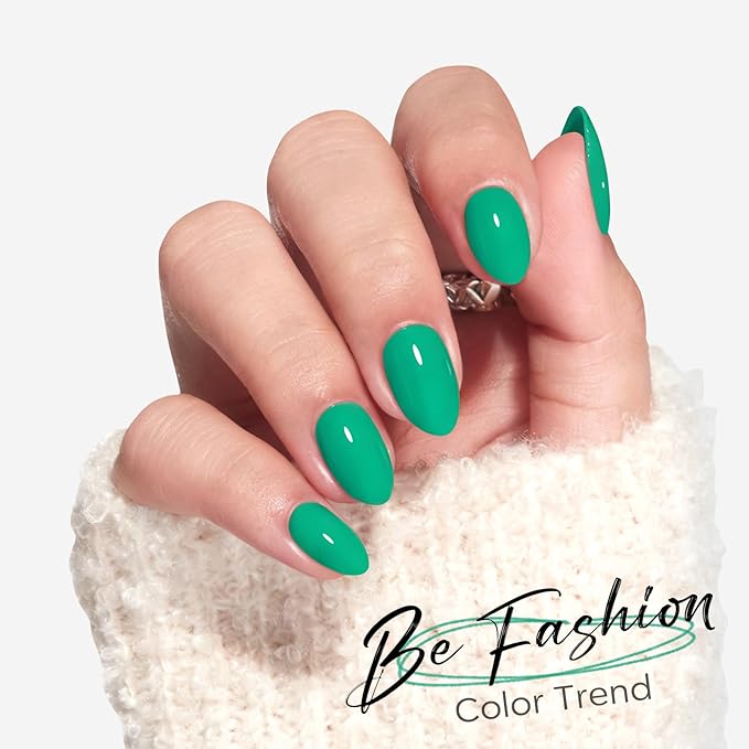 modelones Bright Green Short Press on Nails, Oval Fake Nails Kit Press Ons with Nail Glue, Adhesive Tabs, Nail File, Prep Pad, Manicure Stick, 32Pcs 16 Sizes, Spring Women Girl Gift