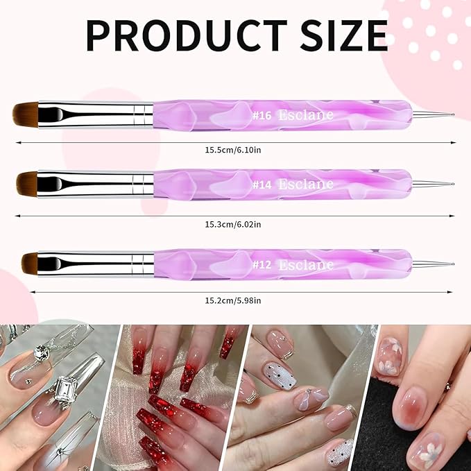 French Manicure Brush, Esclane 2 Way French Nail Brush with Dotting Tool for Manicure Cuticle Clean Up Nail Art Design, French Tip Brush (Purple, #10)