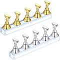 Blulu 2 Sets Nail Stand for Press on Acrylic Nails Display Practice Magnetic Fake Nail Holder for Painting Nails for False Fingernail Manicure Tool Home DIY Salon Supplies(Gold and Silver)