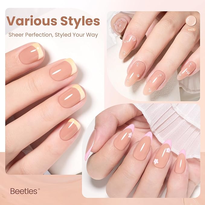 Beetles Stay Shining Nude Gel Nail Polish - 15ml Neutral Nude Brown Base Color Nail Concealer Mocha Sheer Translucent Effect Soak Off UV LED French Nail Art Manicure Gift for Women