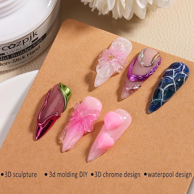 30g Solid Builder Gel For Nails and 15g Liner Gel Polish, Clear Non-sticky Hard Gel for Nail with Silicone Carving Pen 3D Sculpting Gel Building Gel Nail Extension Gel Nail Salon Supplies