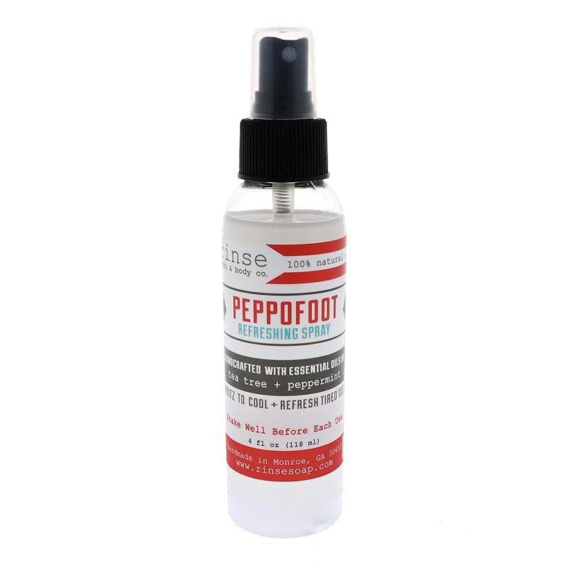 Rinse Bath & Body Peppermint Foot Spray - 4oz Handmade All Natural Cooling Foot Spray with Tea Tree Oil and Essential Oils, Vegan, Non-GMO, Gluten Free, Deodorizing Peppermint