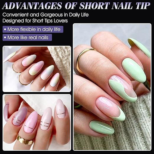 gelike ec Nail Tips Gel for Home: Short Almond 240pcs 12 Sizes False Nails for Beginners Women Girls
