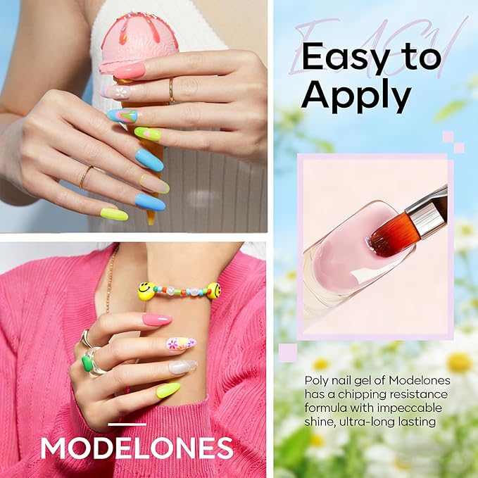 modelones Poly Gel Kit 12 Colors Rainbow Summer Bright Neon Poly Nail Extension Set Candy Red Yellow Builder Nail Gel Art Design Salon Professional Technician Tool Beauty Gifts for Women