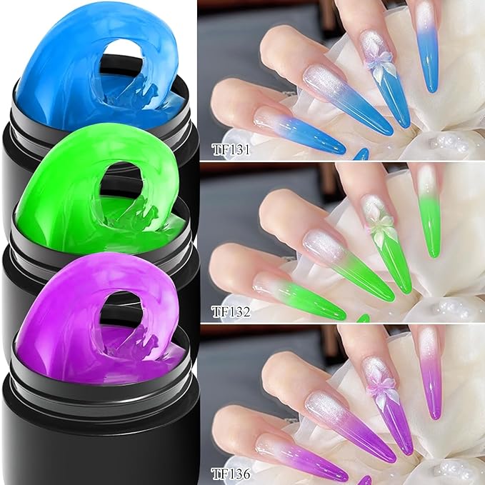 MEET ACROSS Solid Builder Gel Kit, 3 Colors Thickening Neon Blue Breen Purple Nail Strengthener Builder Gel Kit with Brush Pen Soak Off UV Nail Extension Manicure Supplies