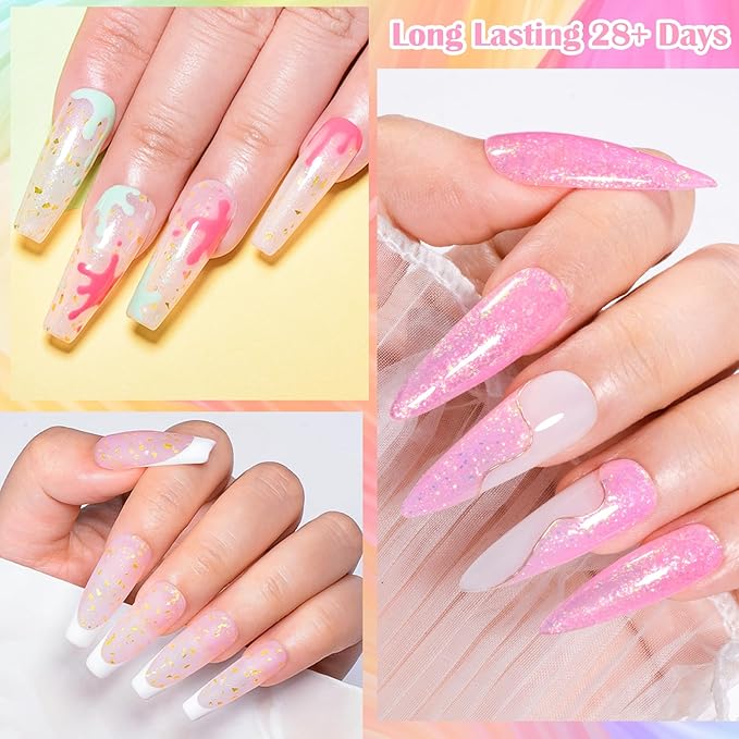 MTSSII 12 Colors Rubber Base Gel Set, Jelly Builder Gel Nude Sheer White Pink Purple Gold Foil Cloud-pattern Brocade 2-in-1 Soak Off Base Nail Strengthener Kit