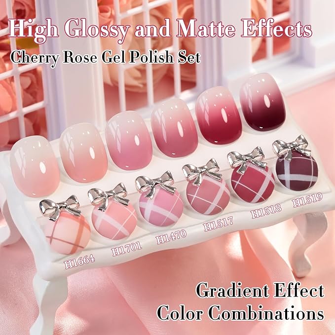 Double Rhythm 6 Pcs Hema Free Gel Polish Set 0.50 OZ Same Color Same Bottle Soak Off Neutral Natural Milky Gel Polish Kit Nail Art Manicure Salon DIY (Nude Pink Rose Burgundy-H6-3)