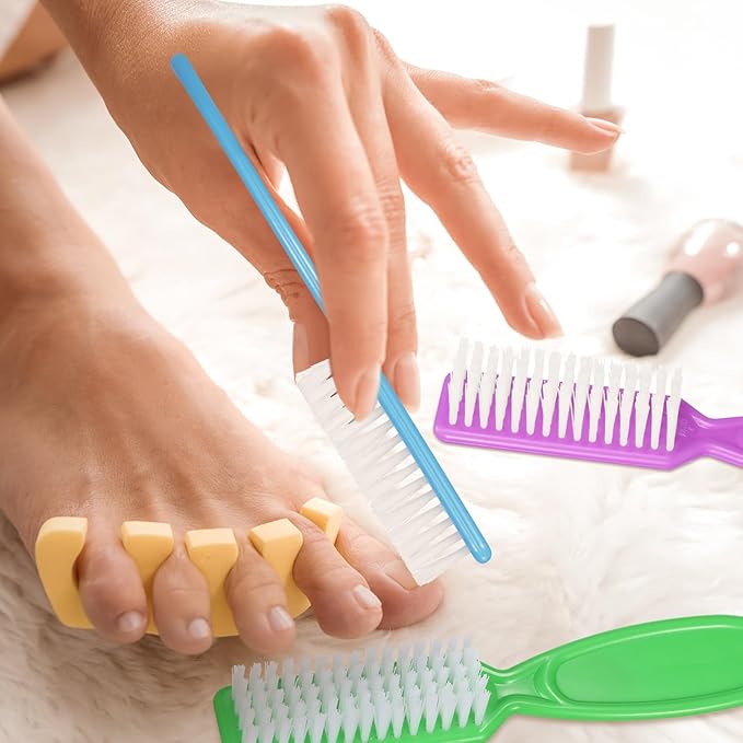 Mifoci 120 Pcs Handle Grip Nail Brush for Cleaning Fingernails Cleaner Scrub Brush Bulk Hand Cleaning Brushes Soft Stiff Bristles Pedicure Manicure Tools for Nail and Toe(Neon Color)