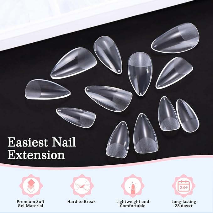 Almond Fake Nail Tips Medium: 600Pcs Full Cover Nail Tips for Acrylic Nails Professional Clear Nail Tip with Nail Glue Remover & Glue Acrylic False Nail Clippers Art Nail Extension Kit for Home Salon